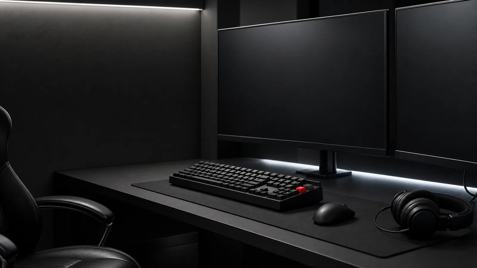 Minimalistyczne stanowisko PC bang nocą